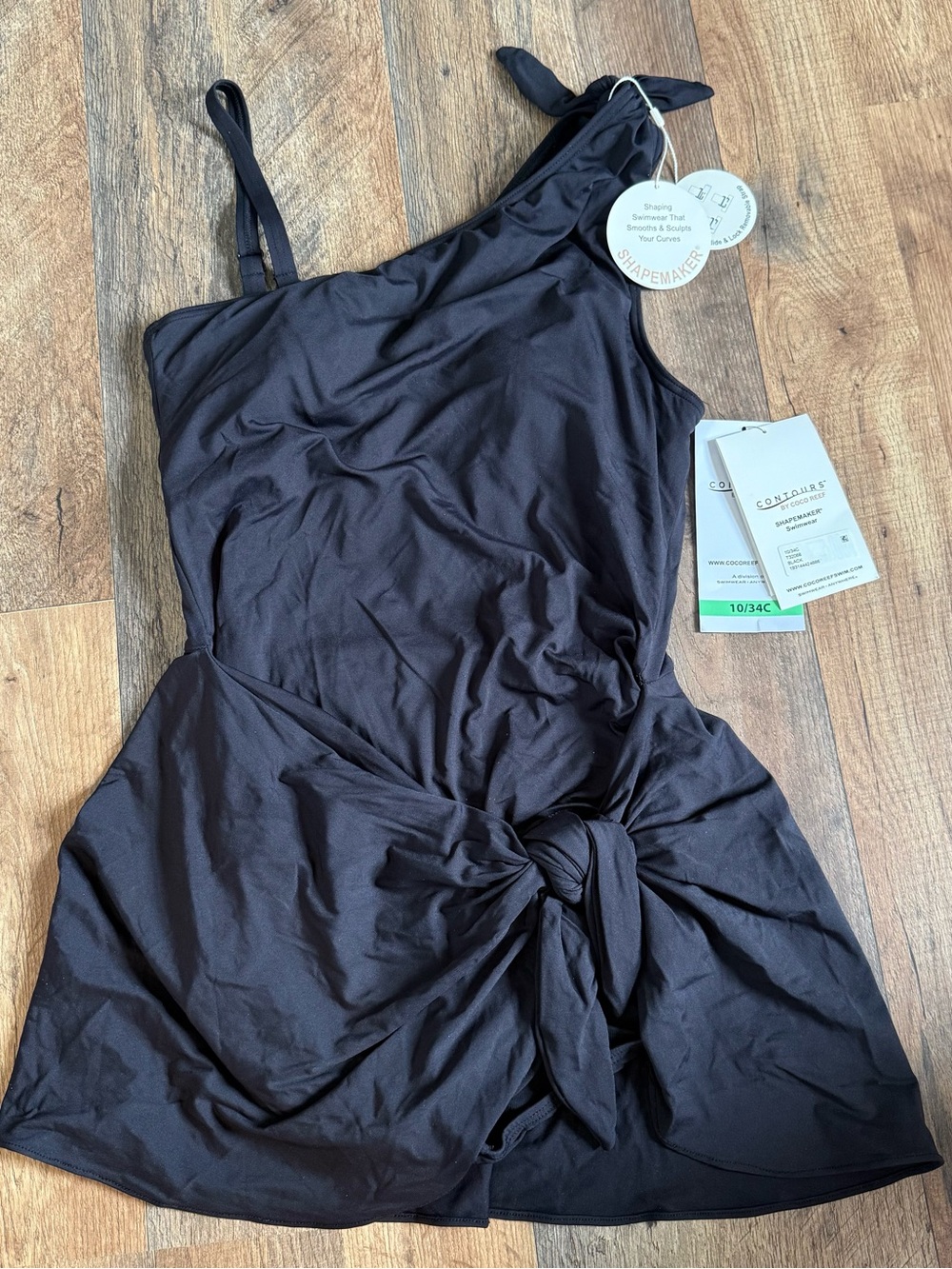 Coco Reef Black One-Shoulder Tie-Waist Swimdress